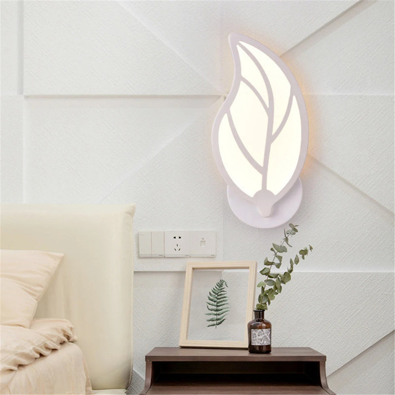 applique murale led créative en acrylique avec feuilles