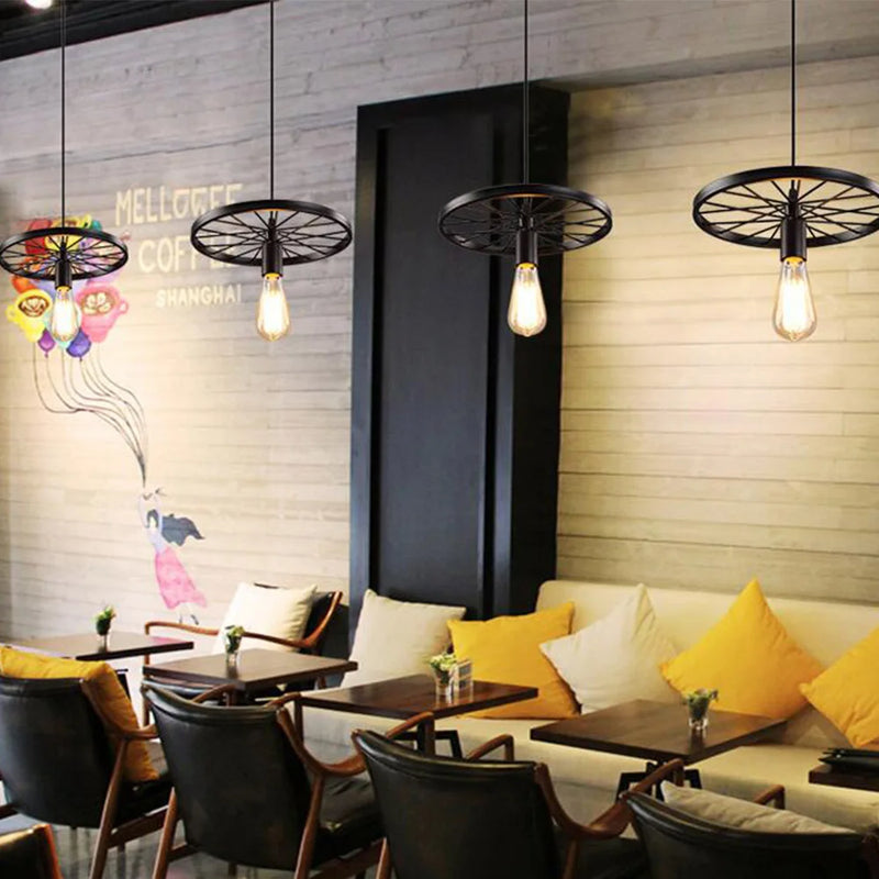 suspension rétro à led en fer pour éclairage intérieur