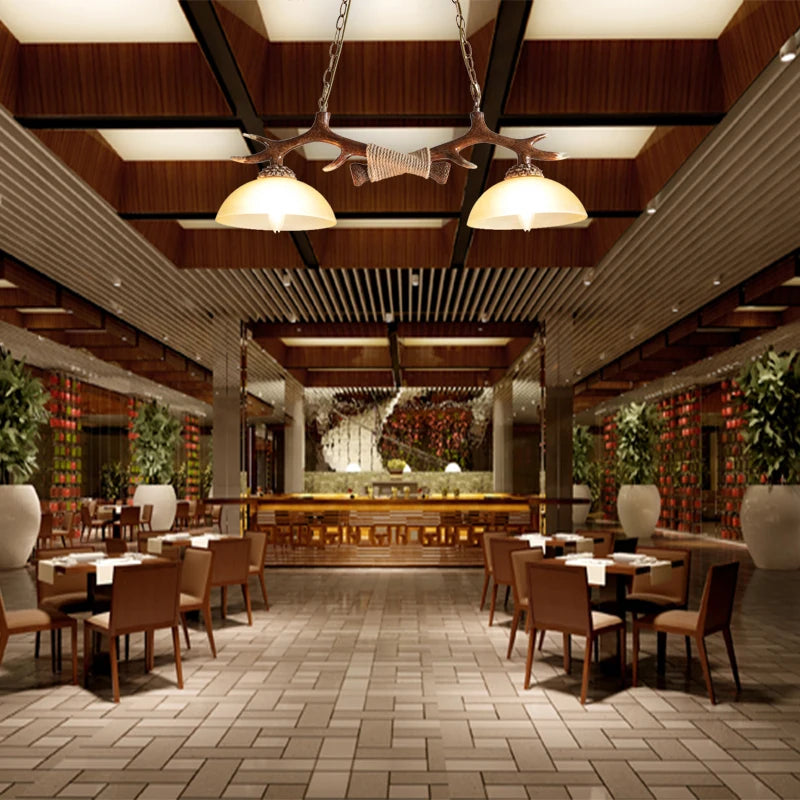 lustre antique nordique en résine avec chaîne en bois de cerf