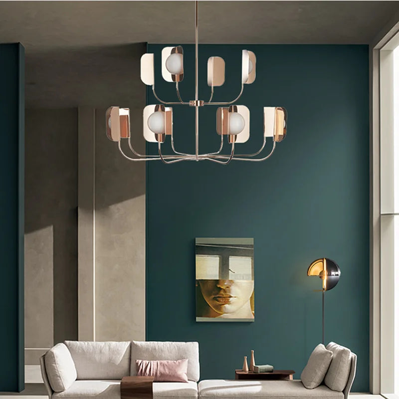 Lustre boule de verre laiteux feuilles de métal G9 Led salon de luxe or Rose/or Lustre éclairage