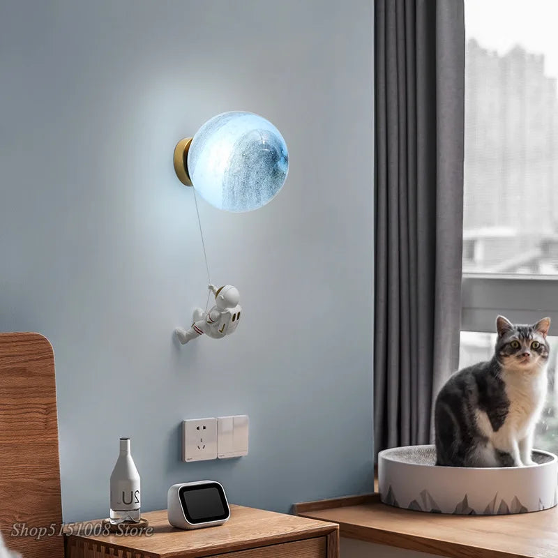 applique murale astronaute enfants 3d lune décoratif chevet