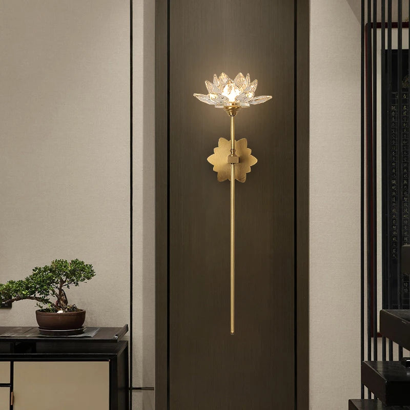 applique murale led en cristal de luxe style chinois lotus décoratif