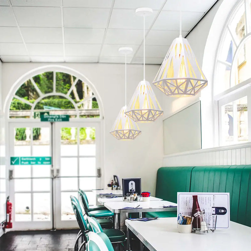 suspension industrielle vintage cage fer art diamant led