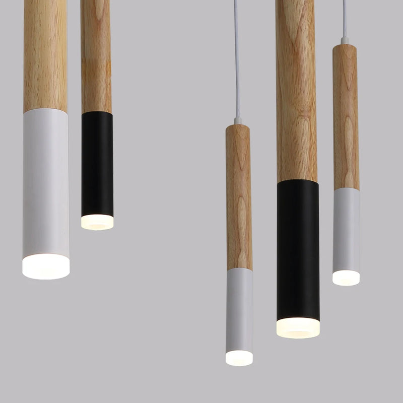 Bois suspension LED lumière 7W lampe suspendue salle à manger/salon cuisine île boutique bar café droplight Long Tube lampes suspendues nordiques