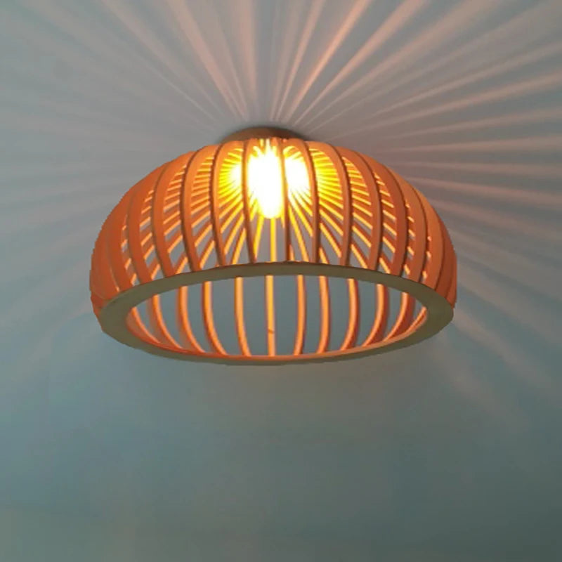 plafonnier en bois moderne cage à oiseaux nordique bambou tissage