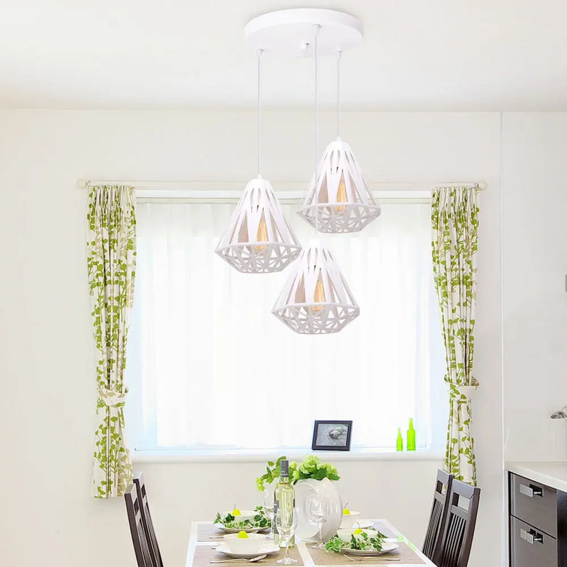 suspension industrielle vintage cage fer art diamant led