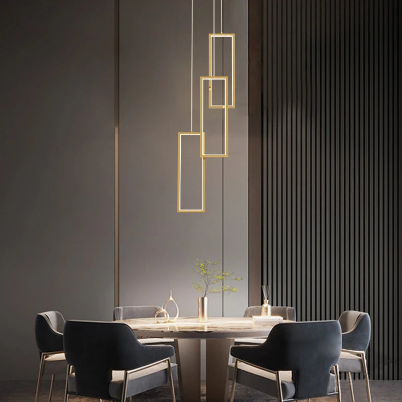 lustre led rectangulaire moderne en cuivre pour escaliers et loft
