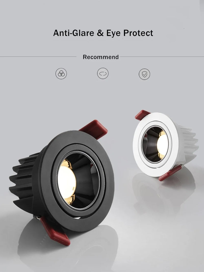 Spot Led Downlight encastré Angle réglable en aluminium Spot lumière Led 7W 12W AC110V 220V pour magasin de bureau à domicile