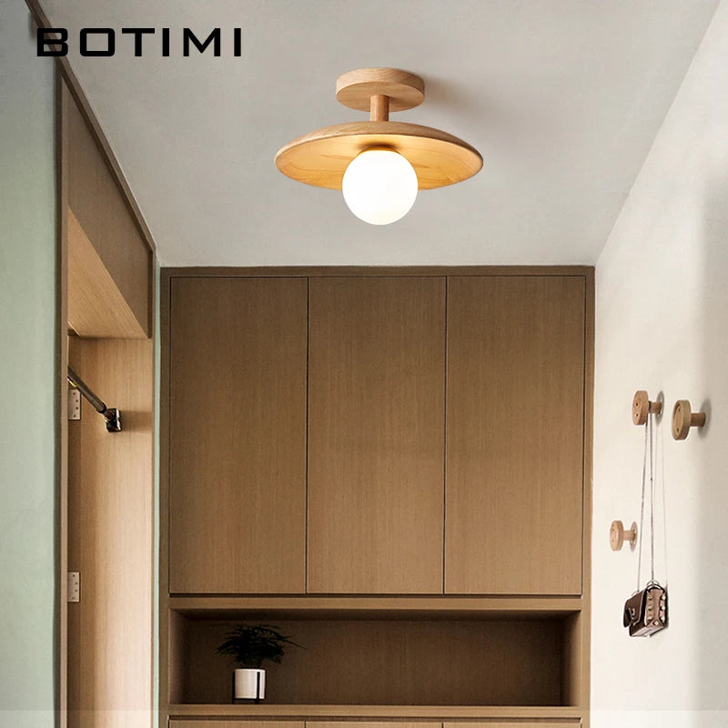 Plafonnier rond en bois arrondi design scandinave