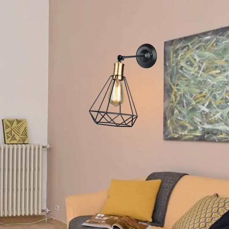 suspension lampe vintage industriel cage fer art diamant