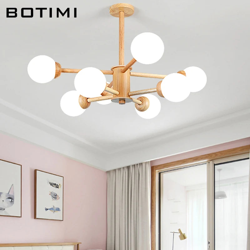 lustre en bois led verre para sala jantar hall lampe