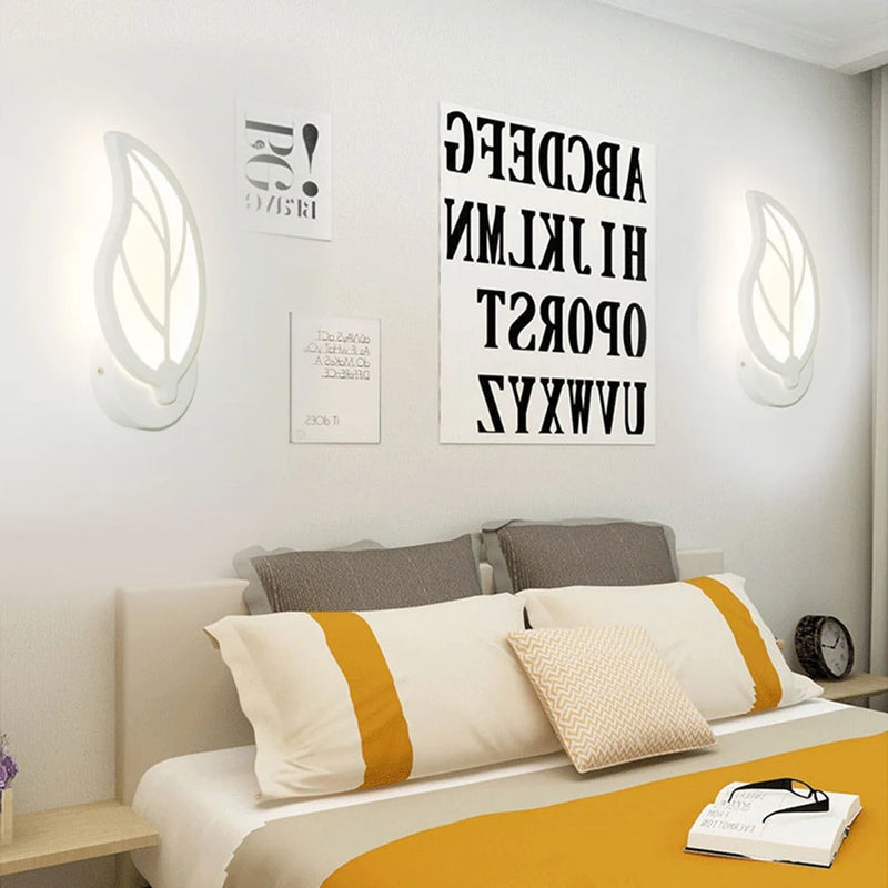 applique murale led créative en acrylique avec feuilles
