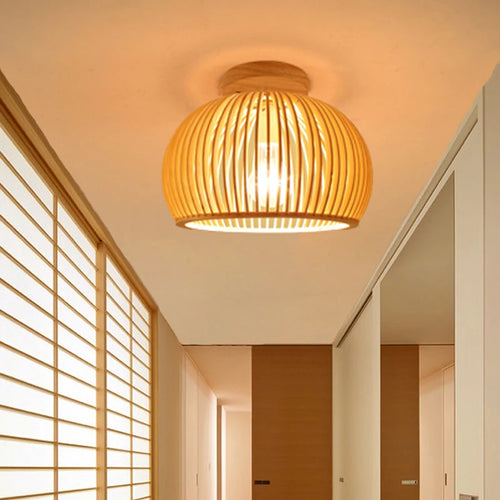 plafonnier en bois moderne cage à oiseaux nordique bambou tissage