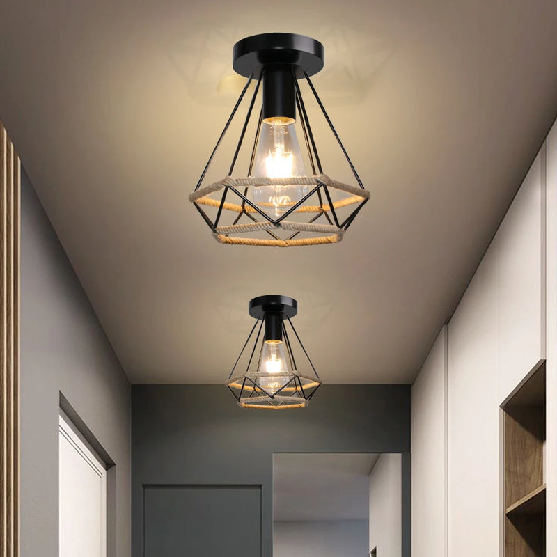 suspension vintage en chanvre rétro loft industriel