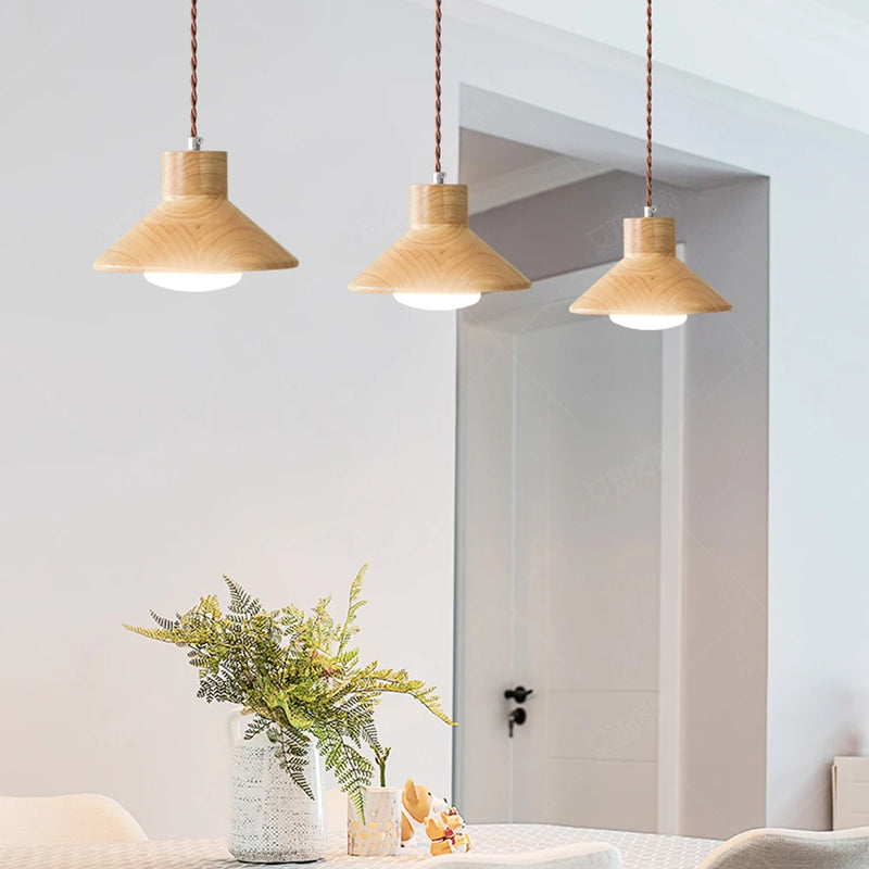 suspension luminaire led nordique moderne en bois pour décoration maison