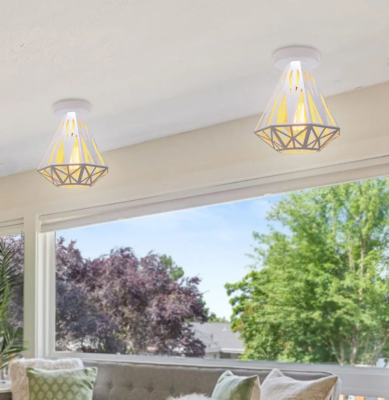 suspension industrielle vintage cage fer art diamant led