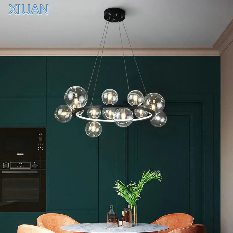 lustre verre moderne noir or argent led