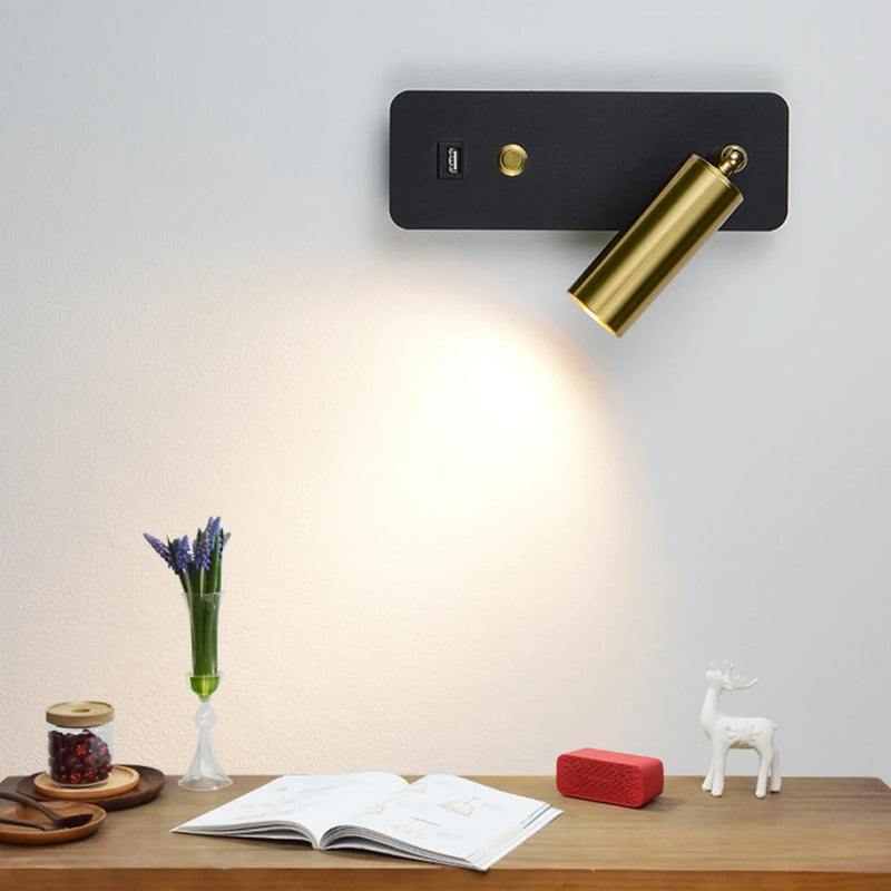 Applique murale LED lumières avec interrupteur et Interface USB mode 7W blanc noir applique luminaire couloir allée à côté de l'éclairage Art applique