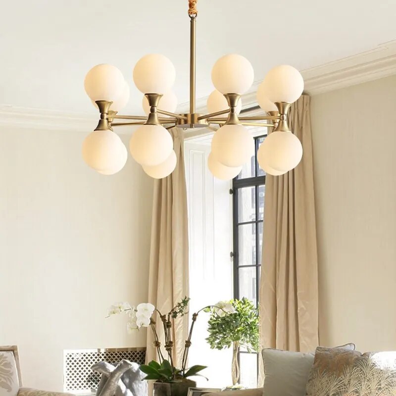 Lustre design doré style cuivre avec boules
