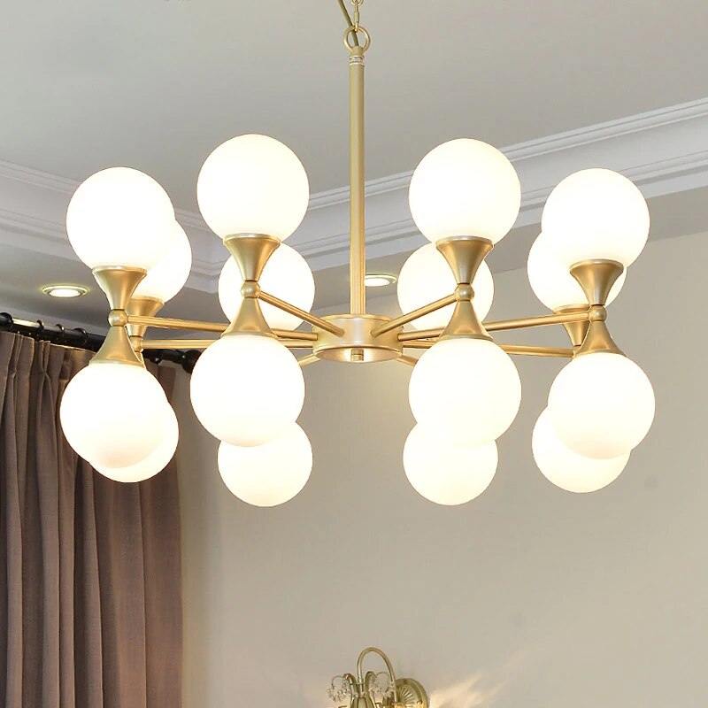 Lustre design doré style cuivre avec boules