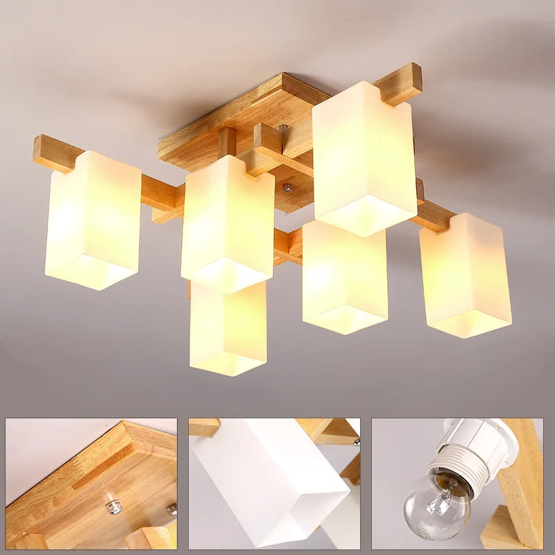 plafonnier minimaliste nordique led en bois style japonais