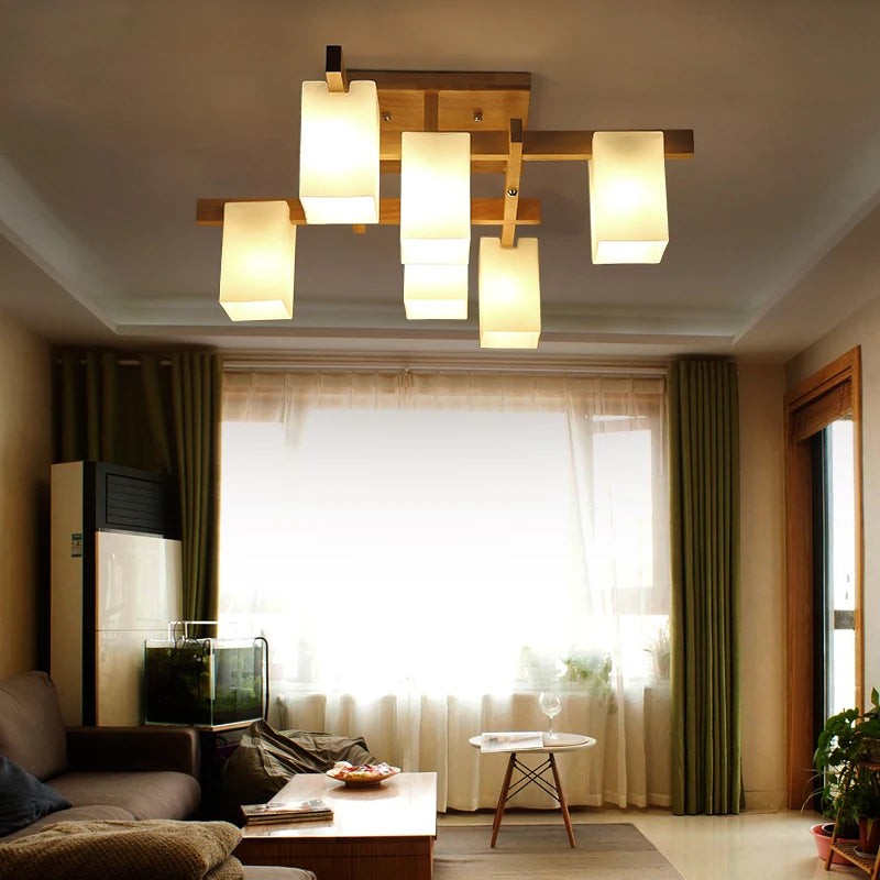 plafonnier minimaliste nordique led en bois style japonais