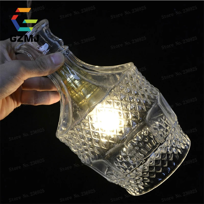 suspension led rétro vintage avec abat-jour en verre sculpté