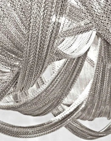 lustre suspendu à pompon en aluminium argenté avec éclairage led