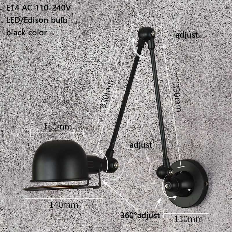 applique murale rétractable vintage en métal pour bar