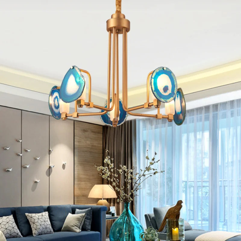 lustre nordique en agate à deux niveaux pour restaurant minimaliste