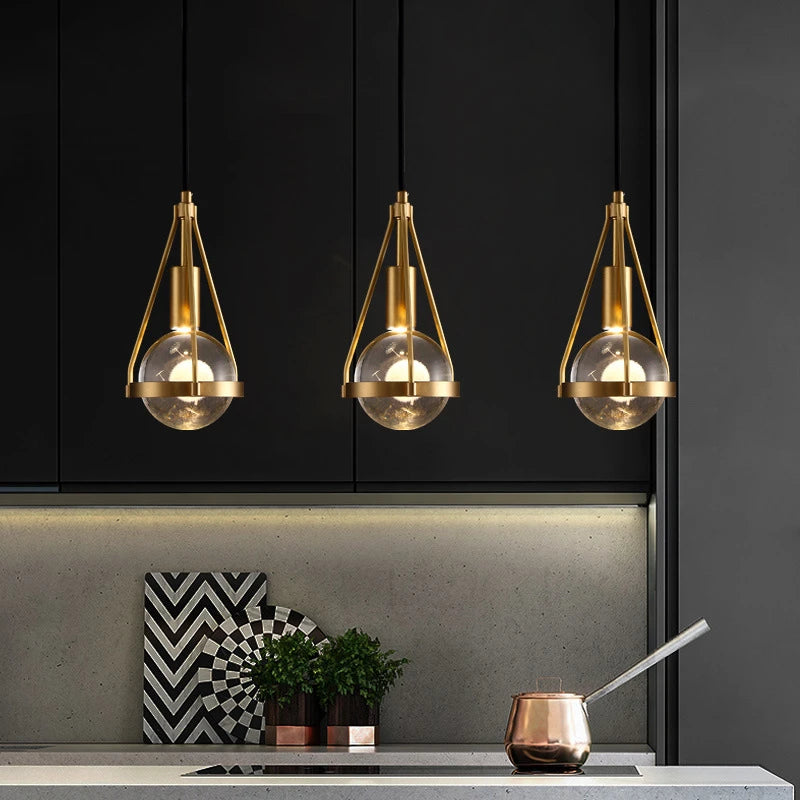 suspension luminaire loft led en cuivre cristal nordique