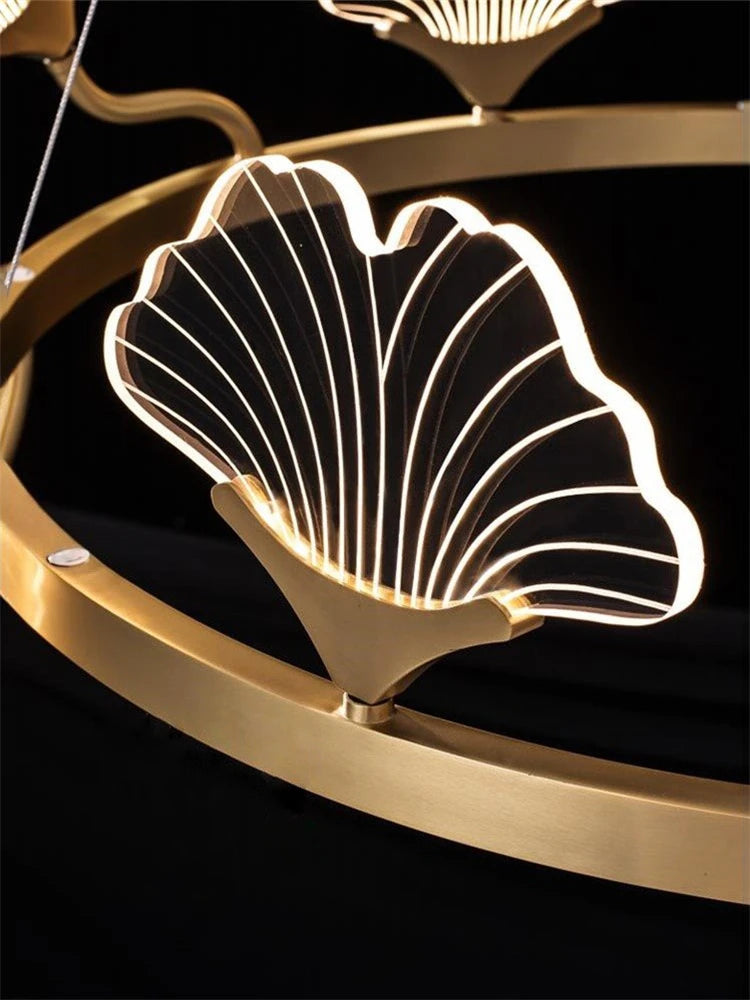 lustre en cuivre simple avec feuilles led style chinois