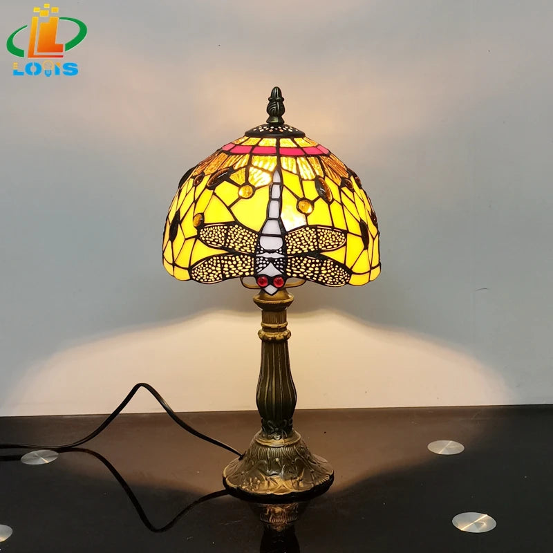 lampe à poser tiffany émaillée pour enfants antique en métal