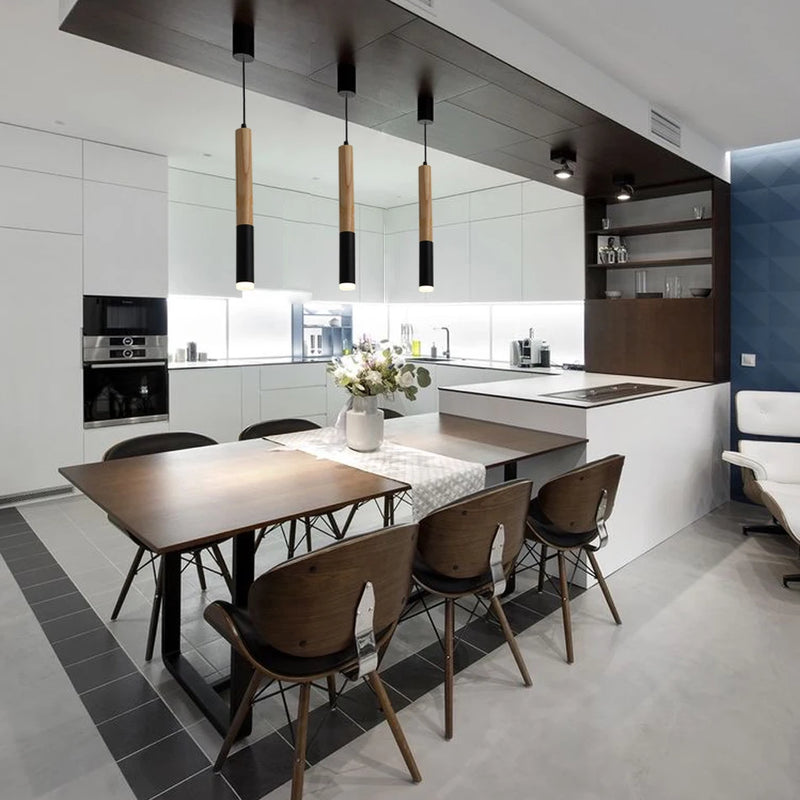 Bois suspension LED lumière 7W lampe suspendue salle à manger/salon cuisine île boutique bar café droplight Long Tube lampes suspendues nordiques