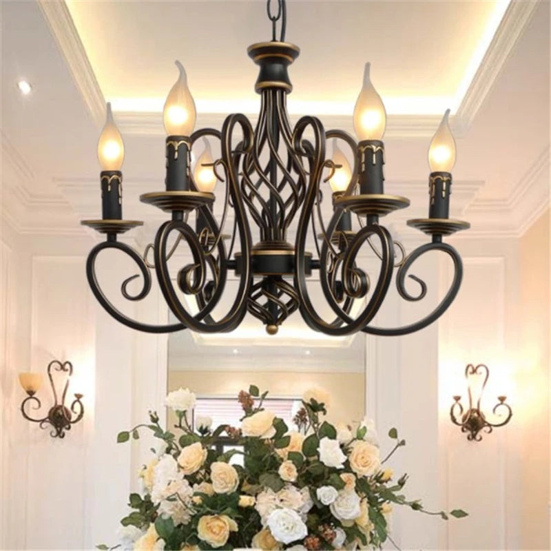 lustre en fer antique cristal rétro éclairage nordique décoratif