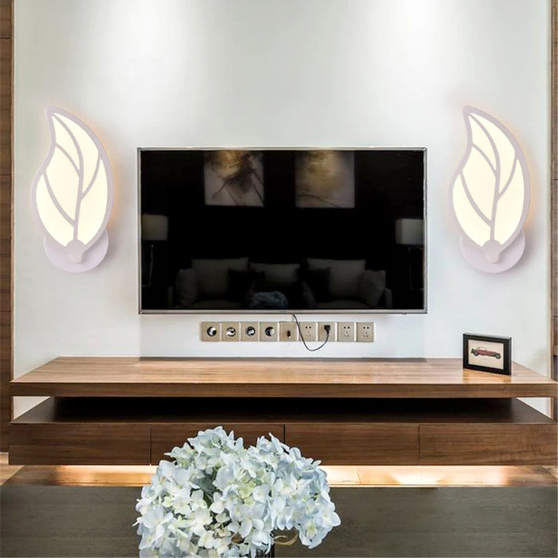 applique murale led créative en acrylique avec feuilles