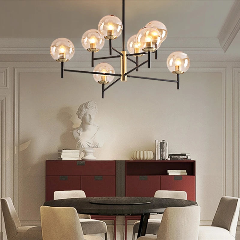 lustre industriel nordique 6 lumières ampoules à bulles de verre