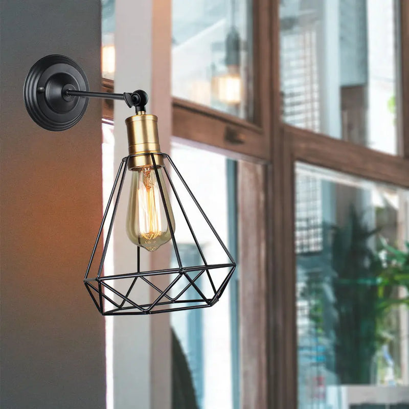 suspension lampe vintage industriel cage fer art diamant
