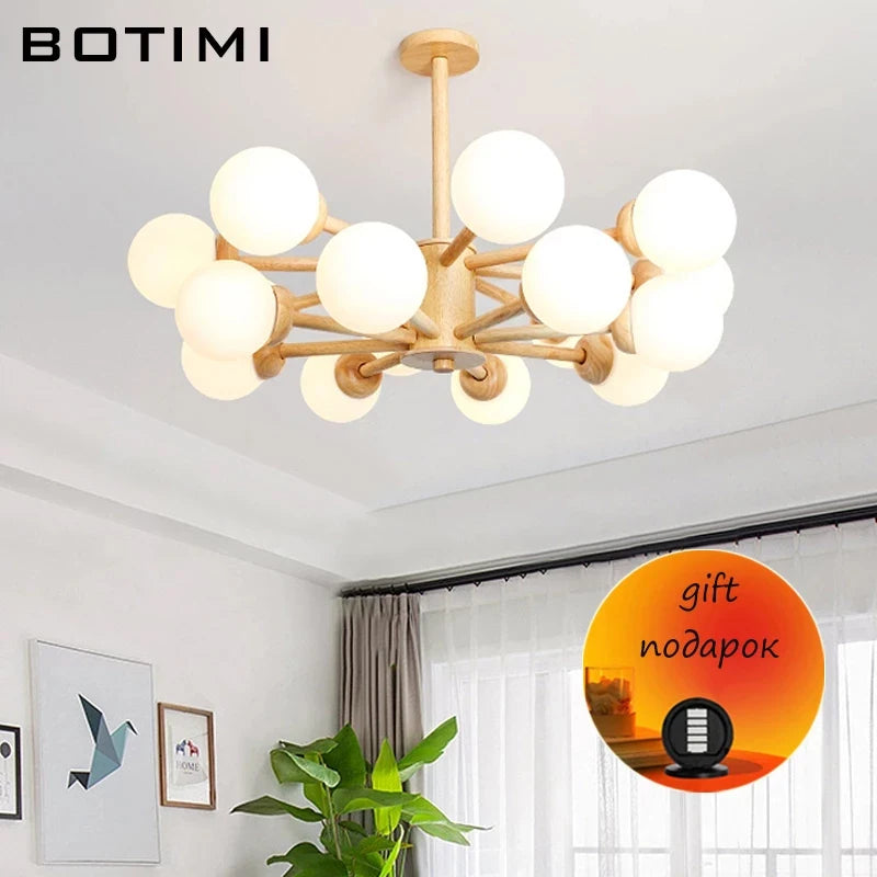 lustre en bois led verre para sala jantar hall lampe
