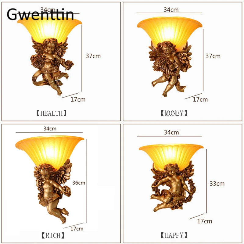 appliques murales en forme d'ange doré pour intérieur