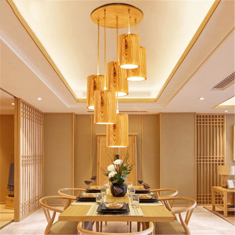 suspension LED en tonneau bois style nordique décoratif