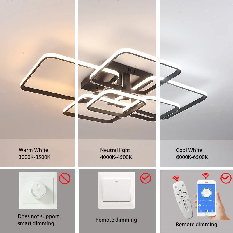 FANPINFANDO Rectangle acrylique aluminium plafond moderne à LEDs lumières pour salon chambre blanc/noir Led plafonniers