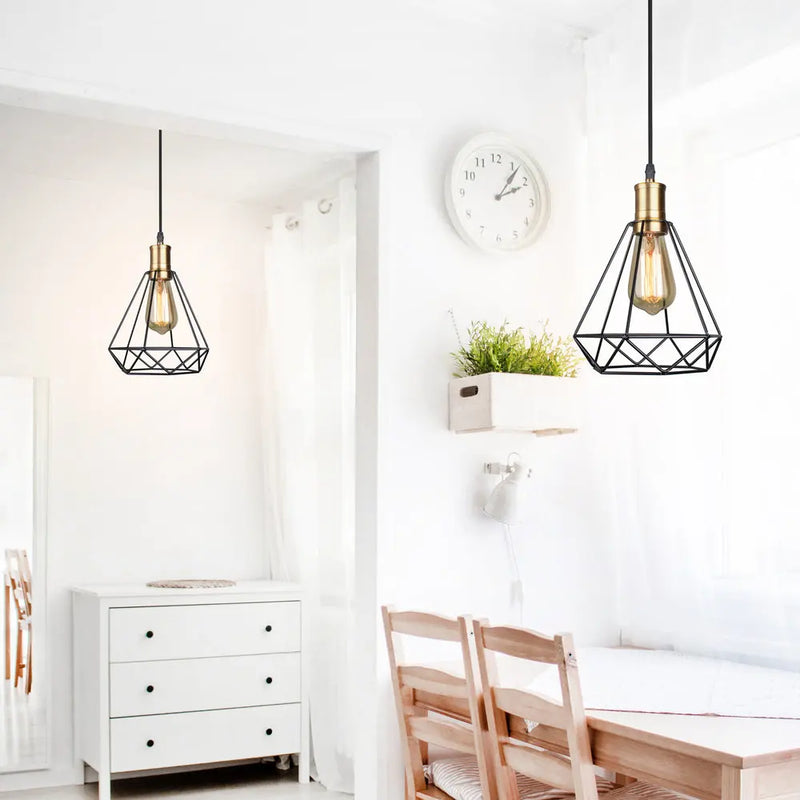 suspension lampe vintage industriel cage fer art diamant