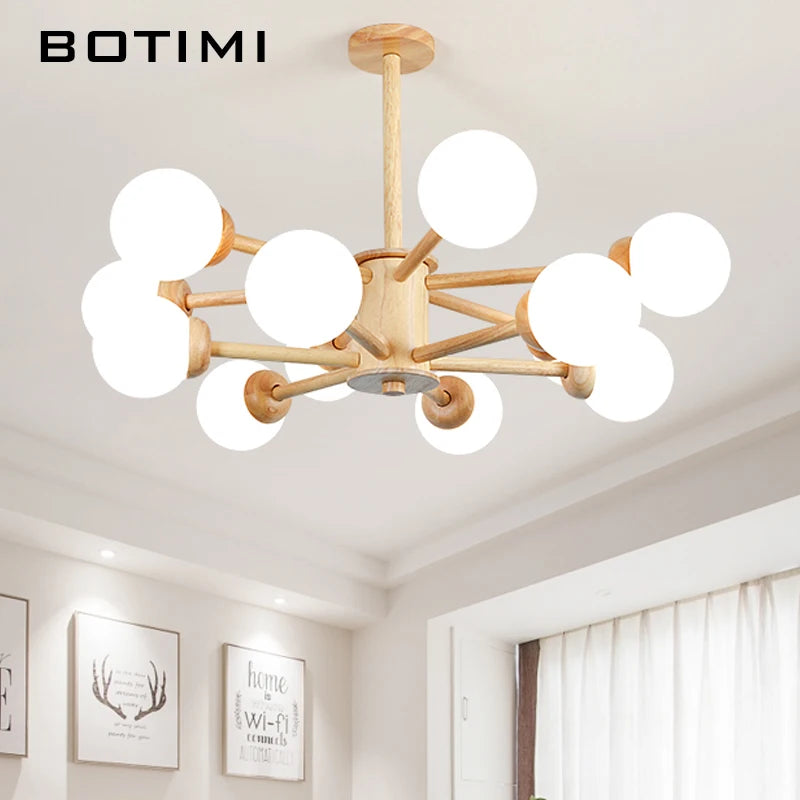 lustre en bois led verre para sala jantar hall lampe