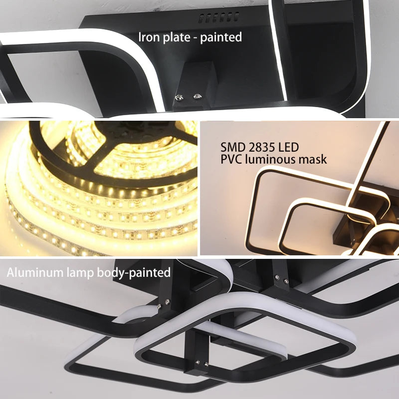FANPINFANDO Rectangle acrylique aluminium plafond moderne à LEDs lumières pour salon chambre blanc/noir Led plafonniers