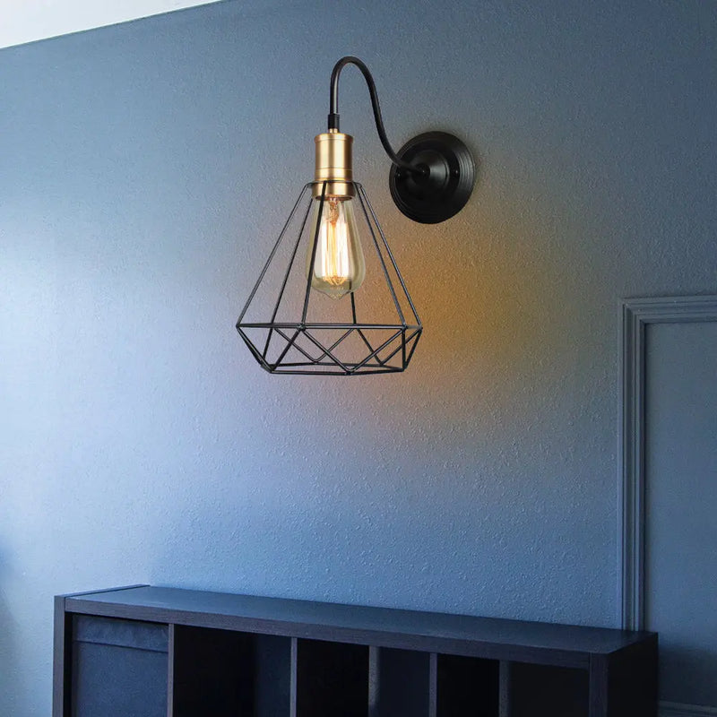 suspension lampe vintage industriel cage fer art diamant