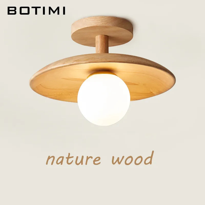 Plafonnier rond en bois arrondi design scandinave