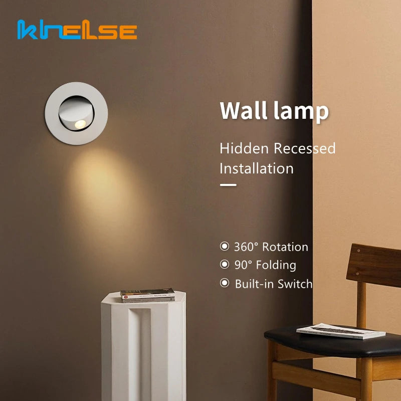 applique murale led rotative à 360 degrés avec interrupteur pliable