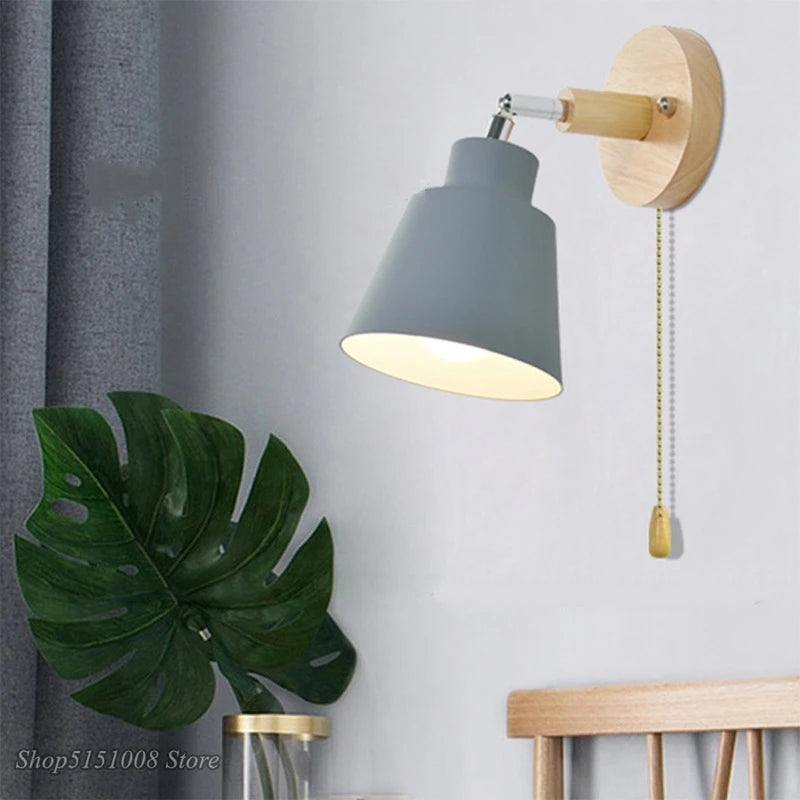 applique murale nordique en bois rotative avec interrupteur moderne