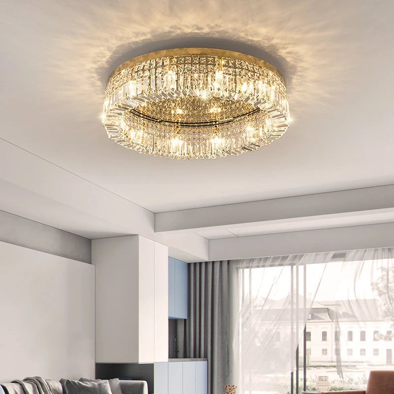 lustre en cristal moderne doré argenté à led pour décoration intérieure